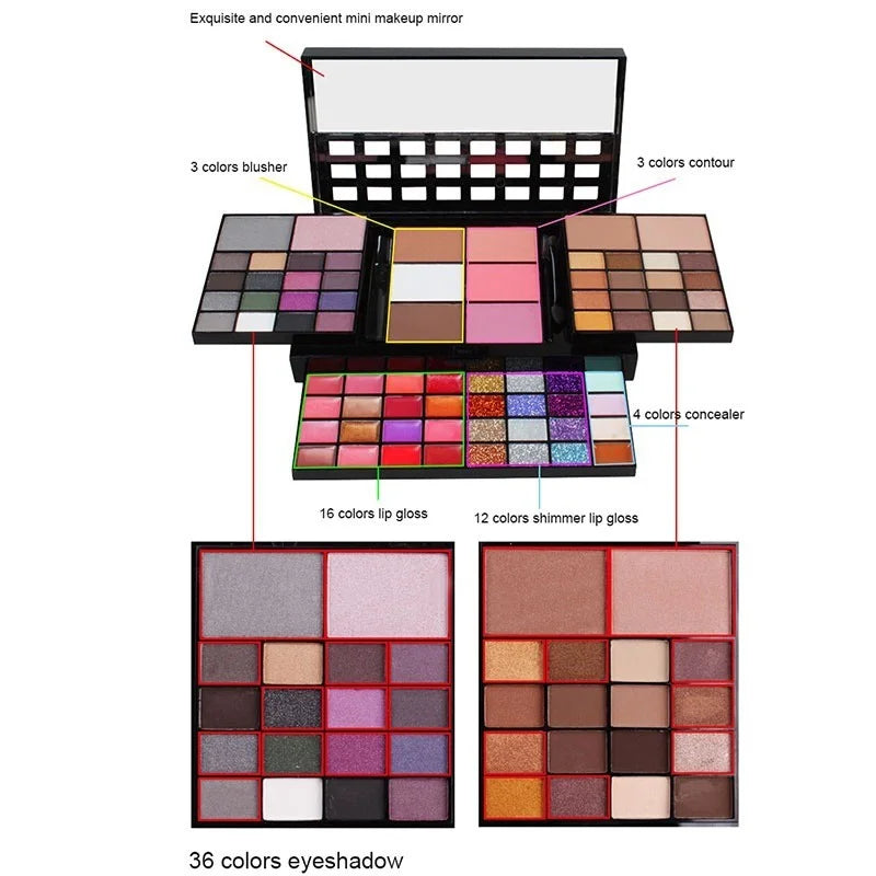 40/74/78 Cores Glitter Paleta de Sombras Matte À Prova D' Água De Longa Duração Pó Compacto Kit de Cosméticos Moda Mulheres