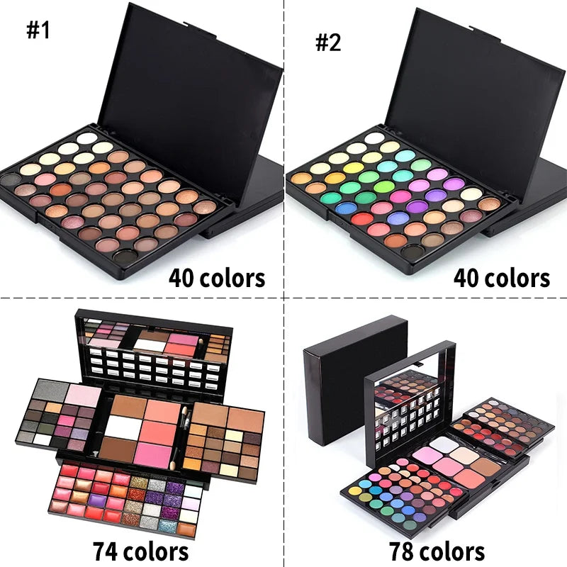 40/74/78 Cores Glitter Paleta de Sombras Matte À Prova D' Água De Longa Duração Pó Compacto Kit de Cosméticos Moda Mulheres